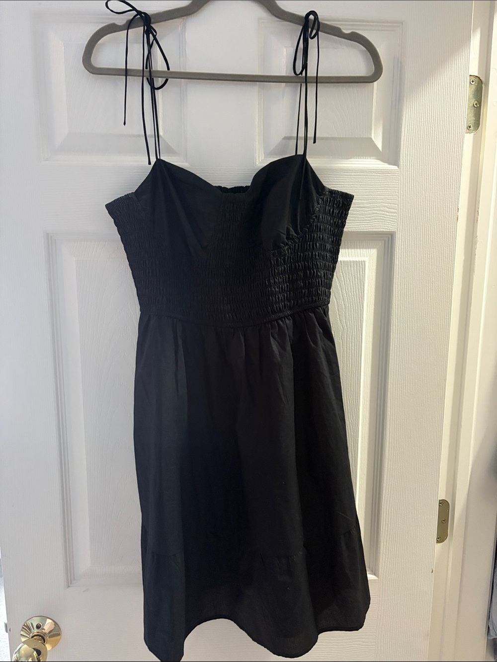 Steve Madden Black Tie-Shoulder Smocked Mini Dress